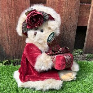Bearington Holiday Teddy Bear with Red Velvet Outfit